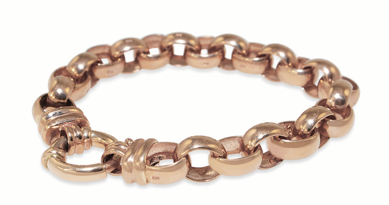 9ct Rose Gold Oval Belcher Link Bracelet With Bolt Clasp