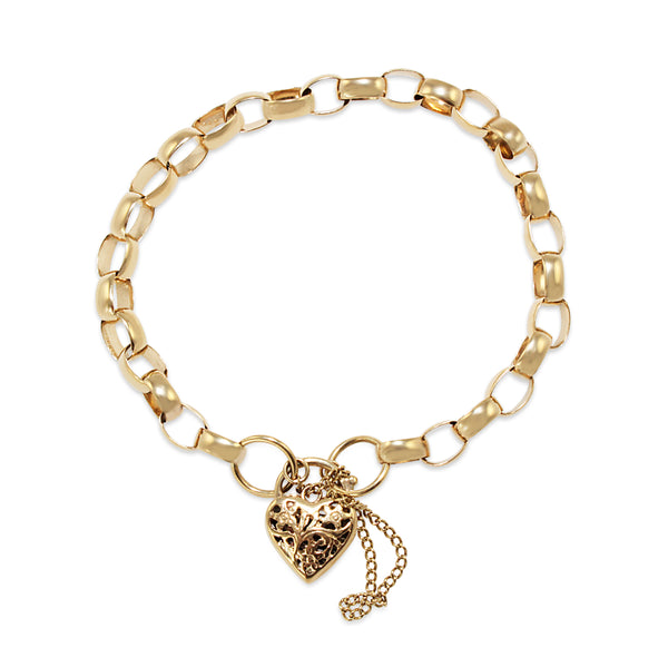 9ct Yellow Gold Oval Belcher Link Bracelet with Filigree Padlock Clasp