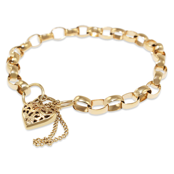 9ct Yellow Gold Oval Belcher Link Bracelet with Filigree Padlock Clasp
