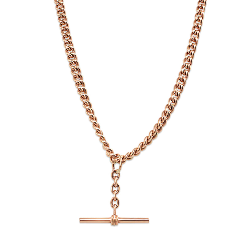 9ct Rose Gold Curb Link Graduated Fob Chain Necklace