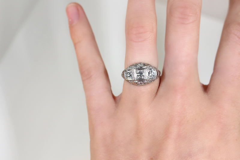 18ct White Gold Art Deco Old Cut Diamond Ring