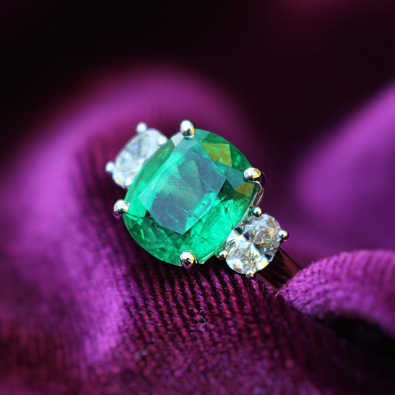 18ct Yellow and White Gold Emerald and Diamond 3 Stone Ring