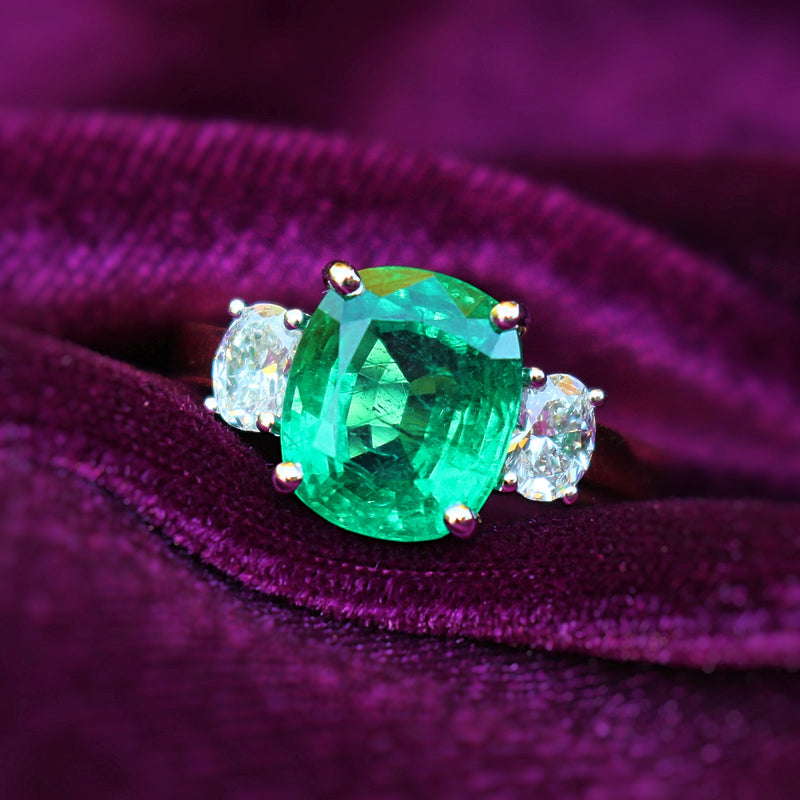 18ct Yellow and White Gold Emerald and Diamond 3 Stone Ring