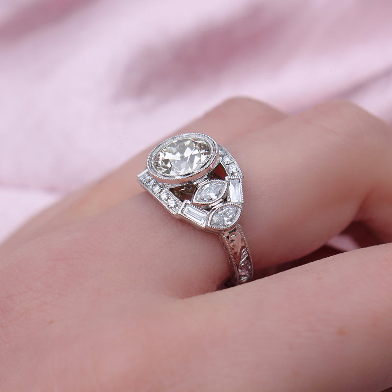 Platinum Art Deco Style Old Cut Diamond Ring