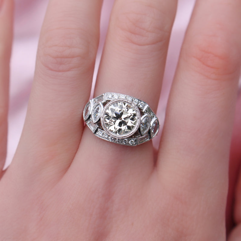 Platinum Art Deco Style Old Cut Diamond Ring